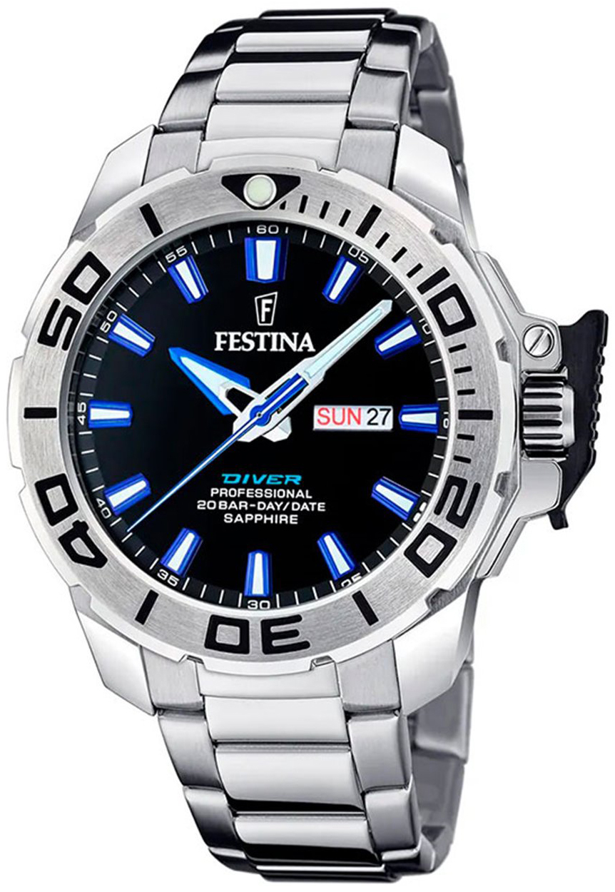 Festina Herreklokke F20665-3 The Original Diver Sort/Stål Ø46.3 mm
