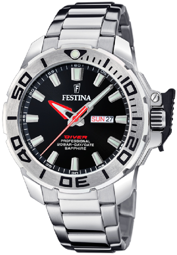 Festina Herreklokke F20665-4 The Original Diver Sort/Stål Ø46.3 mm