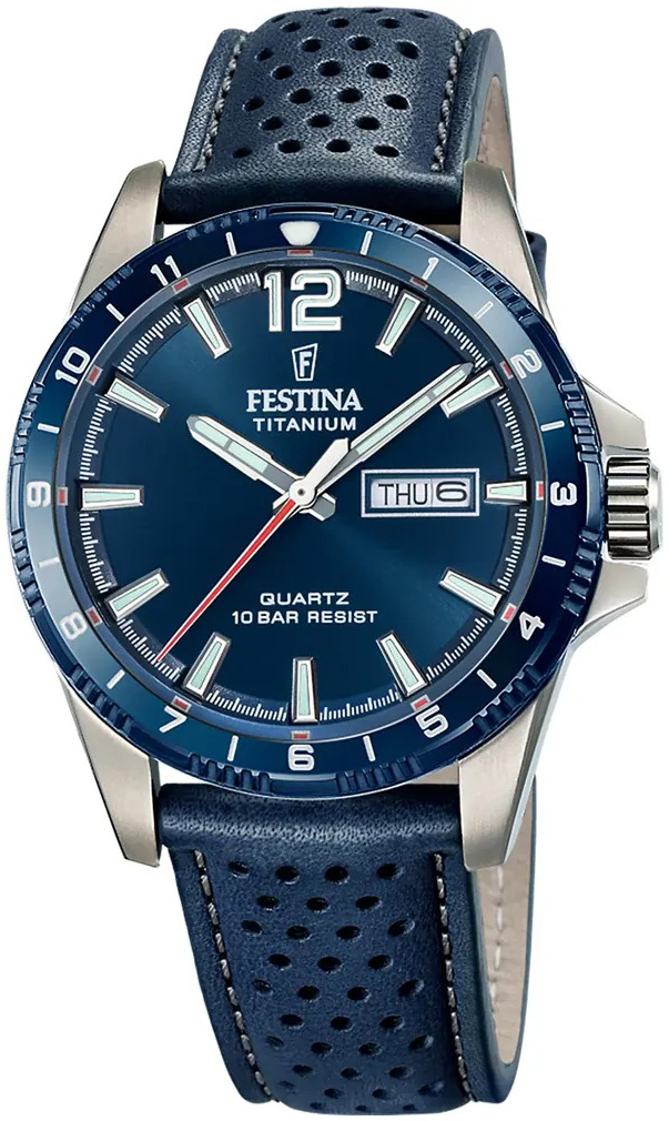 Festina Herreklokke F20699-2 Titanium Blå/Lær Ø43 mm