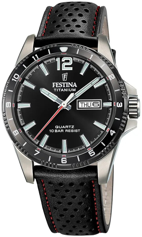 Festina Herreklokke F20699-4 Titanium Sort/Lær Ø43 mm