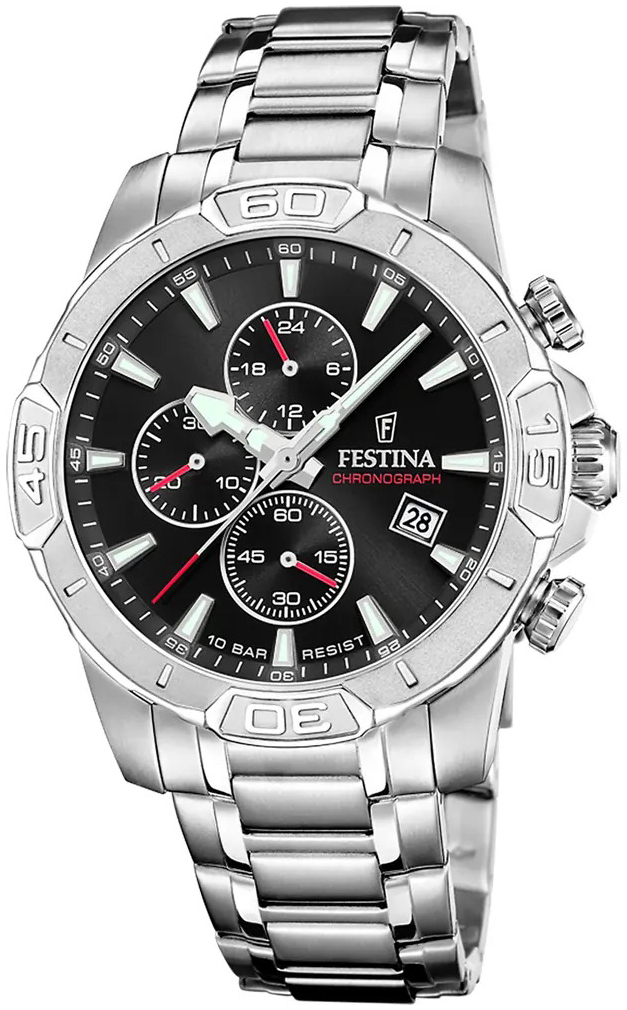 Festina Herreklokke F20704-3 Timeless Sort/Stål Ø45 mm