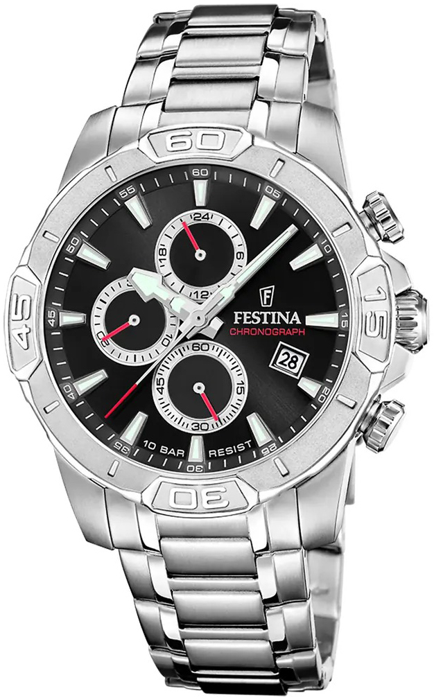Festina Herreklokke F20704-6 Timeless Sort/Stål Ø45 mm