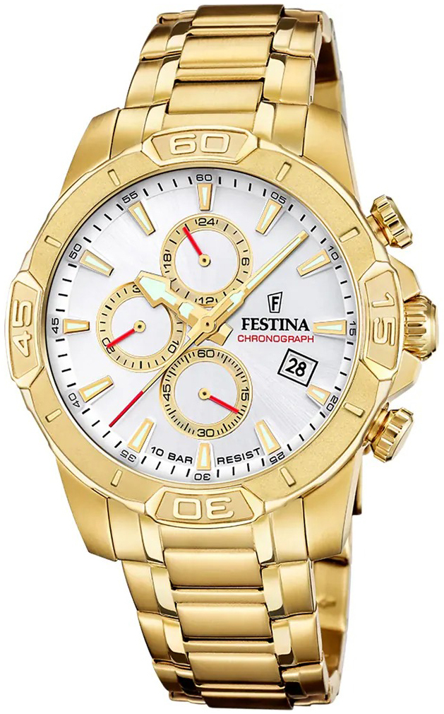 Festina Herreklokke F20705-1 Timeless Hvit/Gulltonet stål Ø45 mm