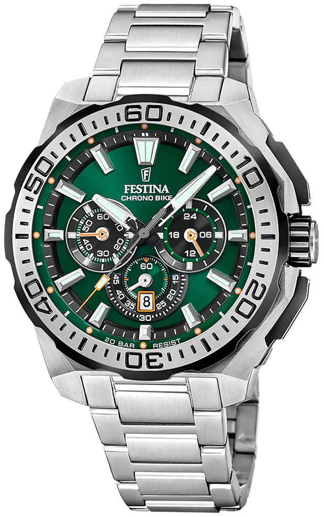 Festina Herreklokke F20724-3 Chrono Bike Grønn/Stål Ø45.5 mm