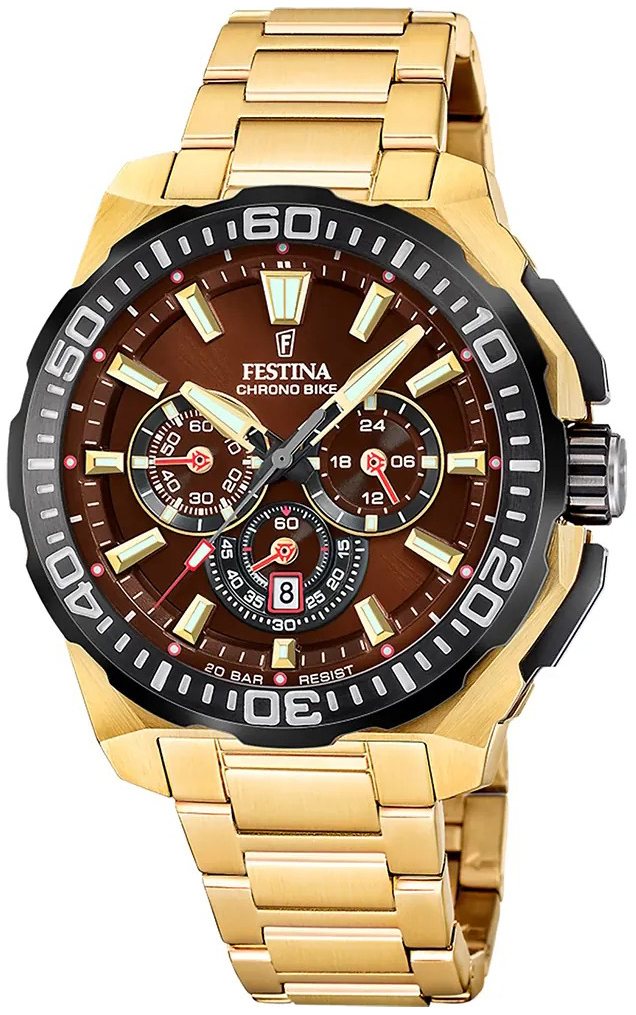 Festina Herreklokke F20727-3 Chrono Bike Brun/Gulltonet stål Ø45.5