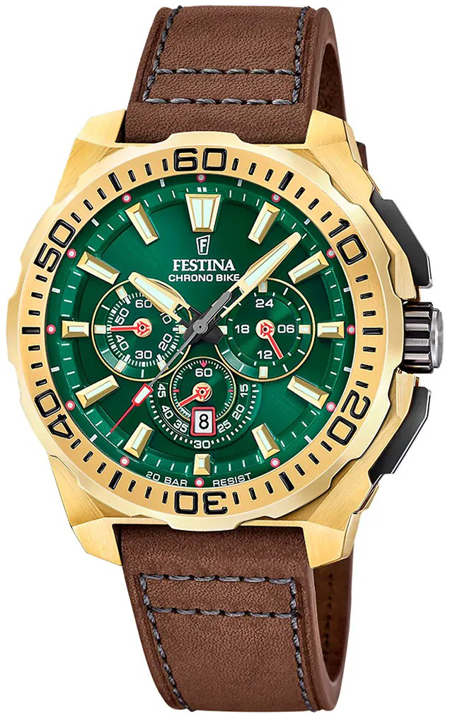 Festina Herreklokke F20728-2 Chrono Bike Grønn/Lær Ø45.5 mm