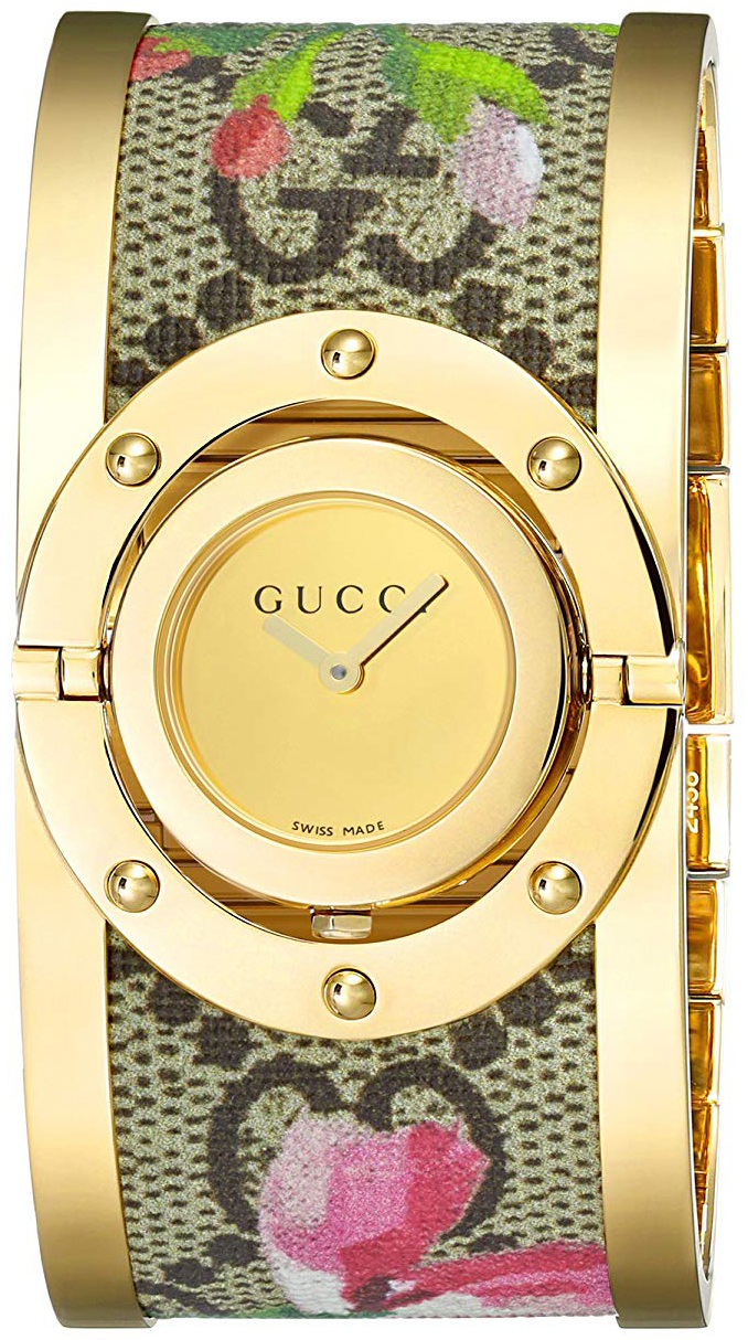 Gucci Twirl Dameklokke YA112443 Gulltonet/Tekstil Ø24 mm - Gucci