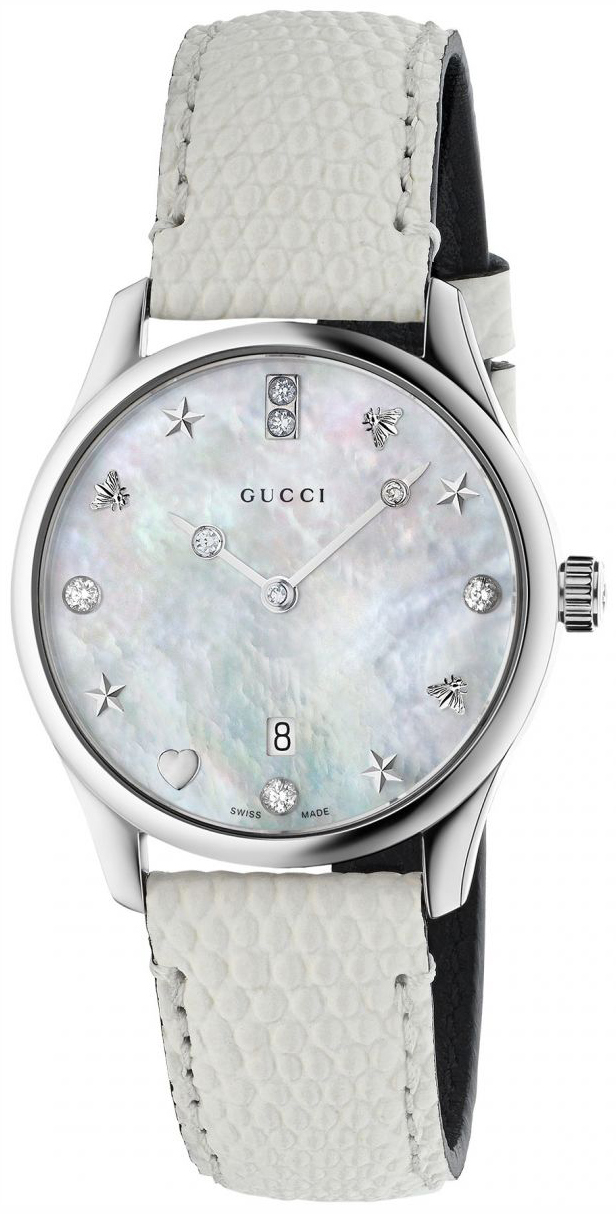 Gucci G-Timeless Dameklokke YA126597 Hvit/Lær Ø29 mm - Gucci