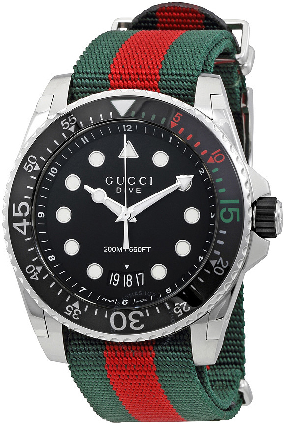 Gucci Herreklokke YA136209A Dive Sort/Tekstil Ø45 mm