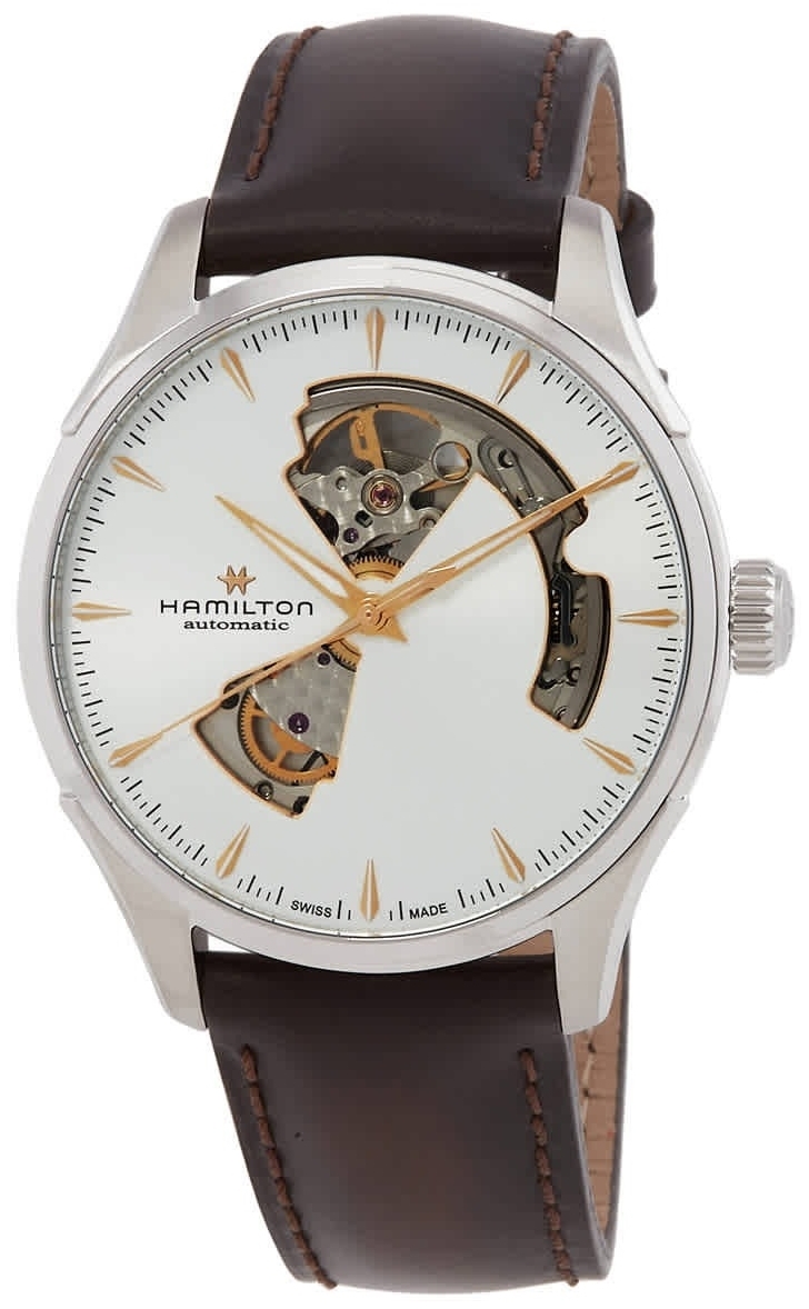Hamilton Herreklokke H32675551 Jazzmaster Open Heart Sølvfarget/Lær