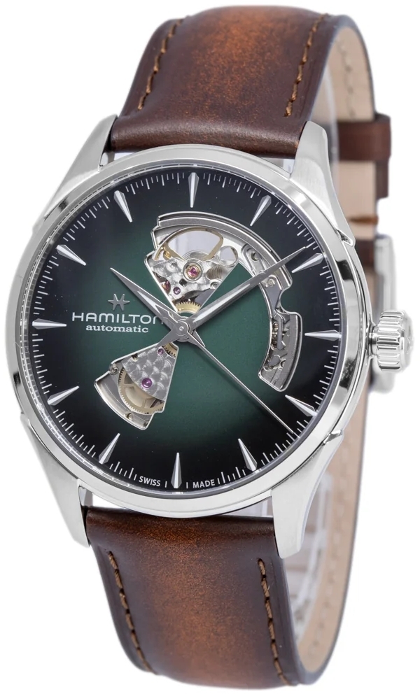 Hamilton Herreklokke H32705560 Jazzmaster Open Heart Auto Grønn/Lær