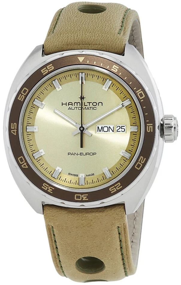 Hamilton Herreklokke H35445860 American Classic Pan Europ Grønn/Lær