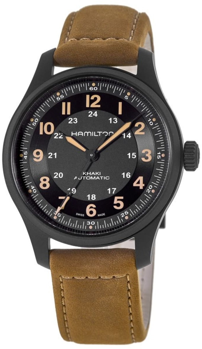 Hamilton Herreklokke H70665533 Khaki Field Sort/Lær Ø42 mm