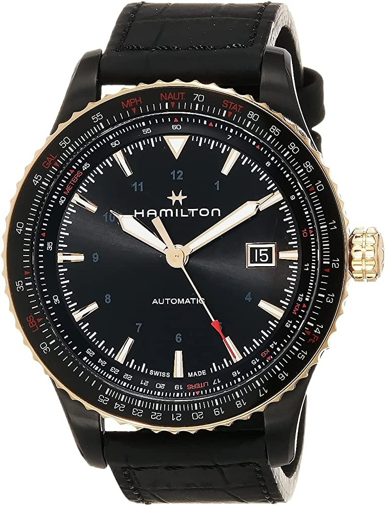Hamilton Herreklokke H76635730 Khaki Aviation Sort/Lær Ø42 mm