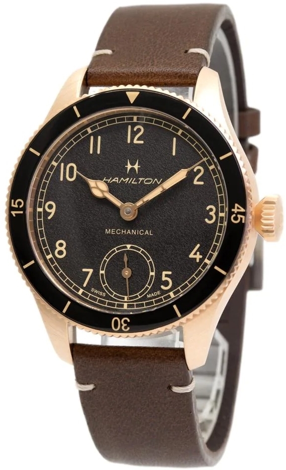 Hamilton Herreklokke H76709530 Khaki Aviation Sort/Lær Ø43 mm