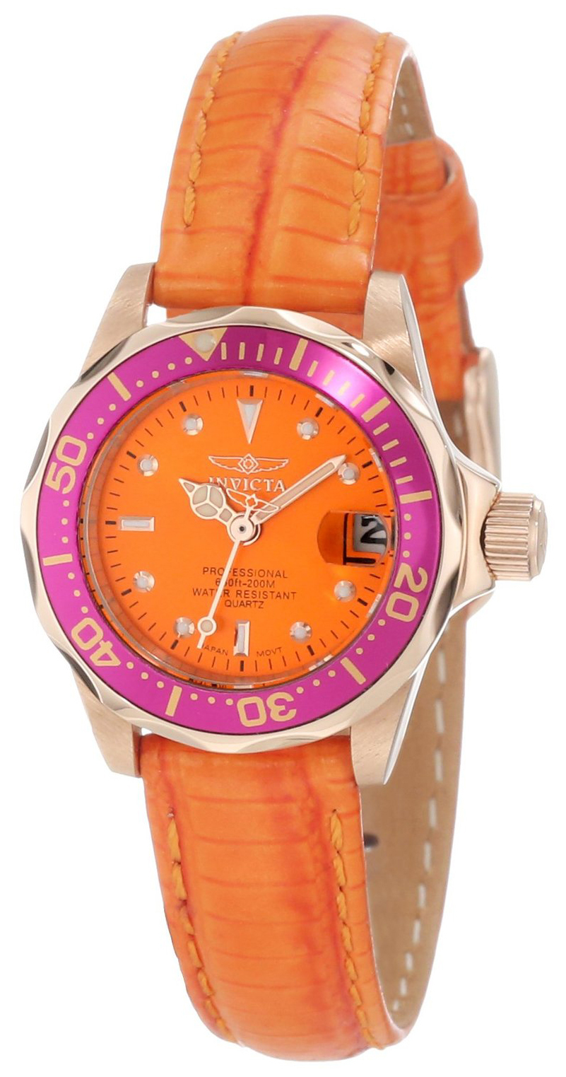 Invicta Pro Diver Dameklokke 11716 Orange/Lær Ø24.5 mm - Invicta