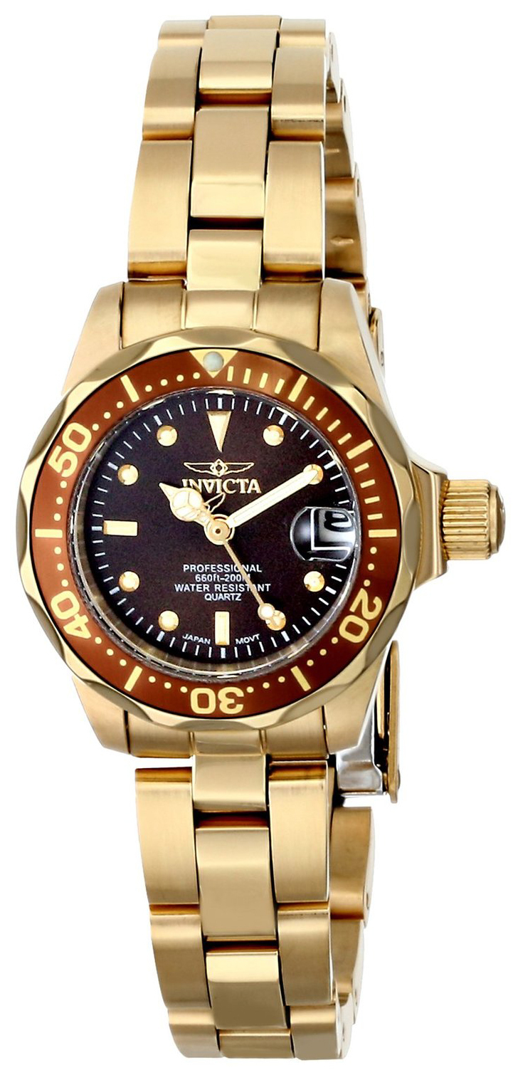 Invicta Pro Diver Dameklokke 12524 Brun/Gulltonet stål Ø23.5 mm - Invicta