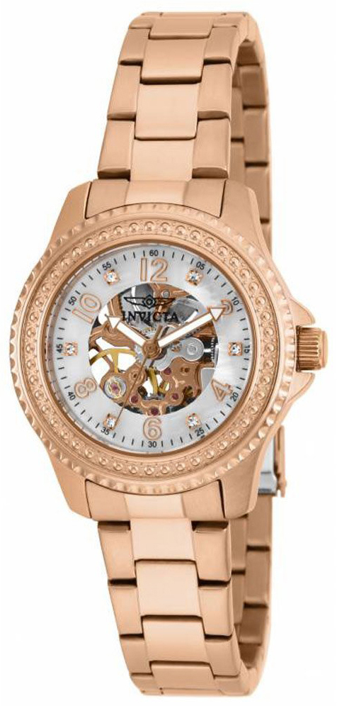 Invicta Angel Dameklokke 16705 Hvit/Rose-gulltonet stål Ø34 mm - Invicta