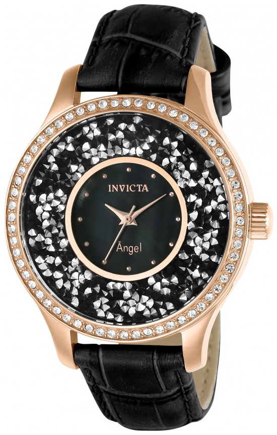 Invicta Angel Dameklokke 24565 Sort/Lær Ø40 mm - Invicta