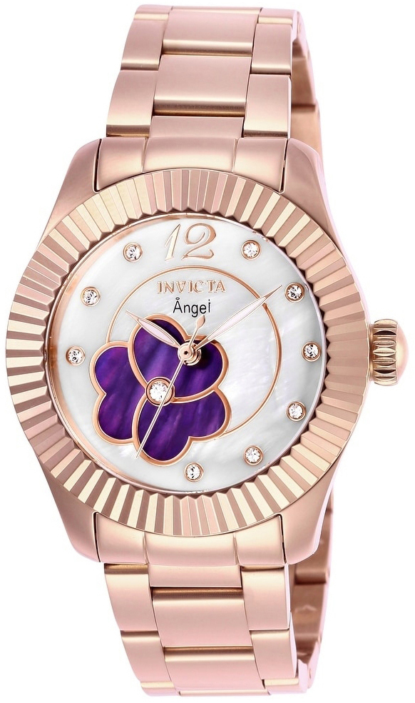 Invicta Angel Dameklokke 27444 Hvit/Rose-gulltonet stål Ø35 mm - Invicta