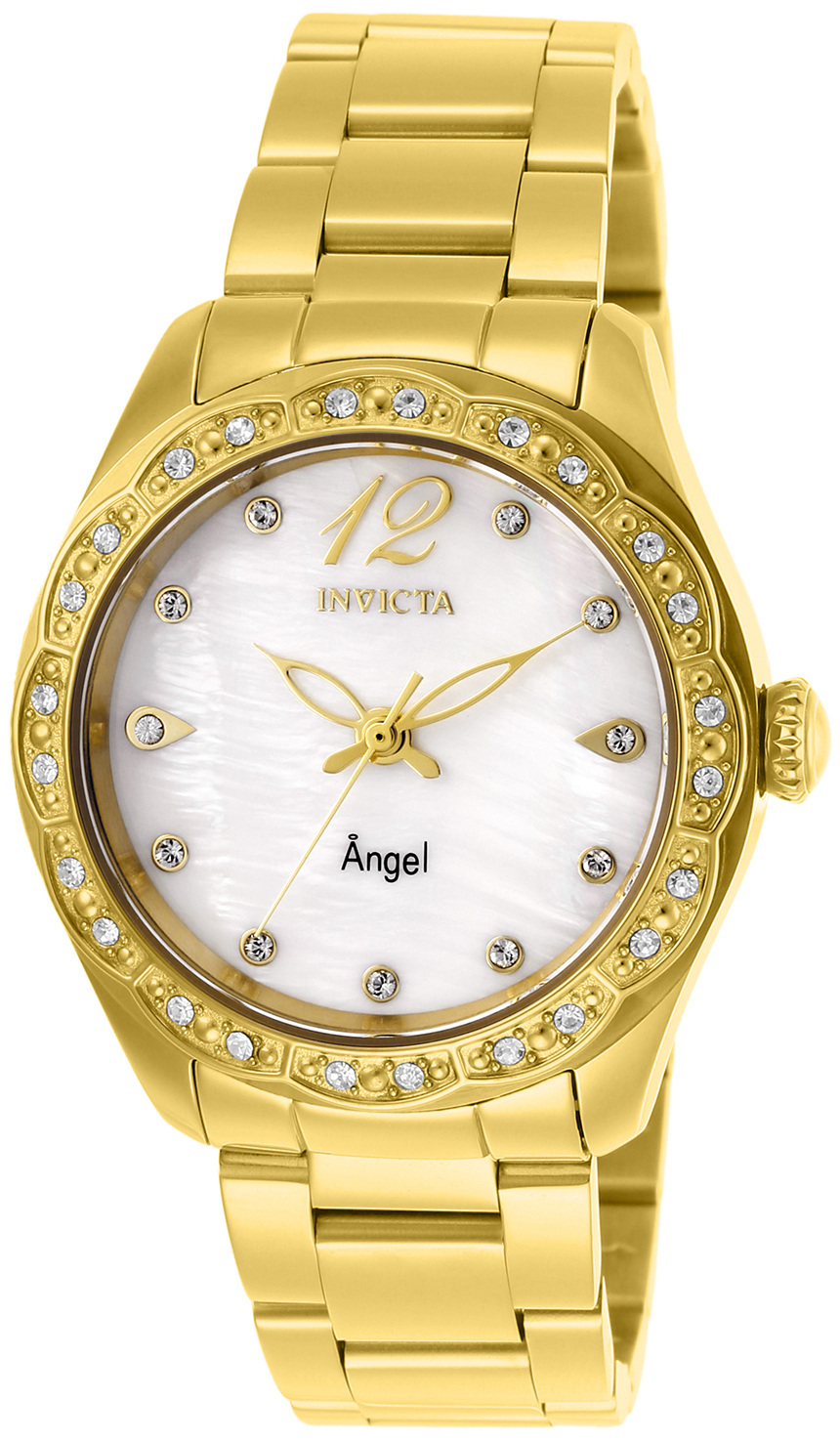 Invicta Angel Dameklokke 27446 Hvit/Gulltonet stål Ø35 mm - Invicta