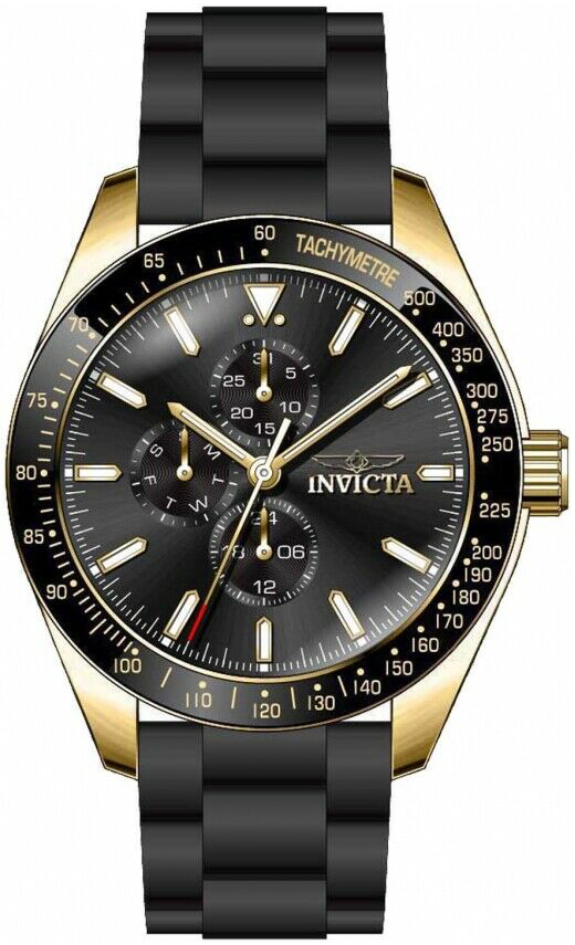 Invicta Herreklokke 38404 Aviator Sort/Gummi Ø45 mm
