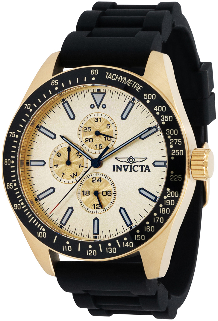 Invicta Herreklokke 38405 Aviator Gull/Gummi Ø45 mm