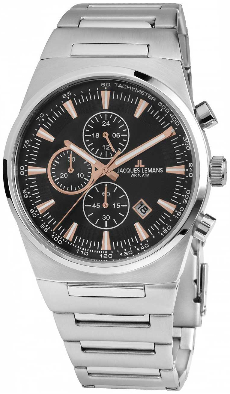 Jacques Lemans Herreklokke 1-1734A Manchester Sort/Stål Ø43 mm