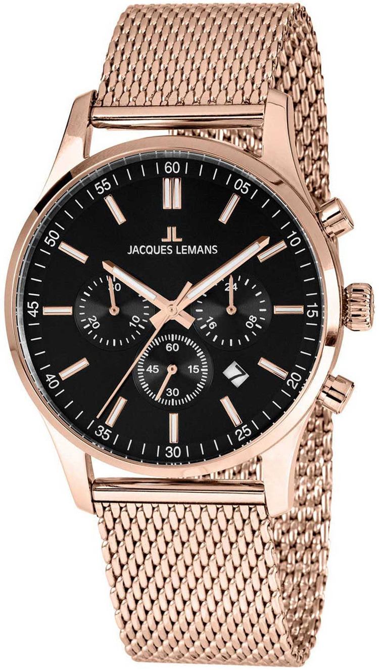 Jacques Lemans Herreklokke 1-2025I Sort/Rose-gulltonet stål Ø42 mm