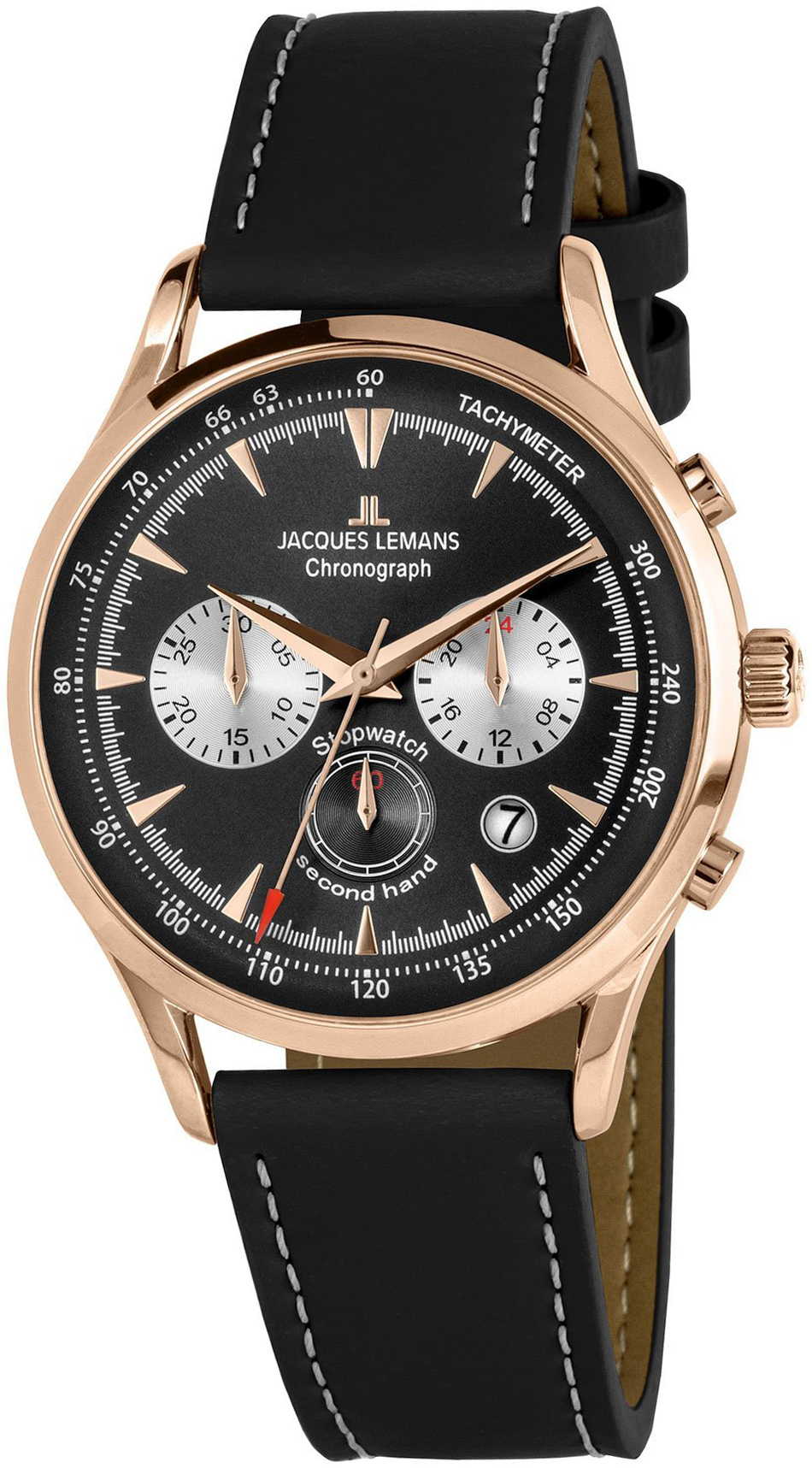 Jacques Lemans Herreklokke 1-2068E Retro Classic Sort/Lær Ø41 mm