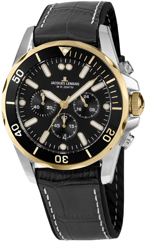 Jacques Lemans Herreklokke 1-2091D Liverpool Sort/Gummi Ø44 mm