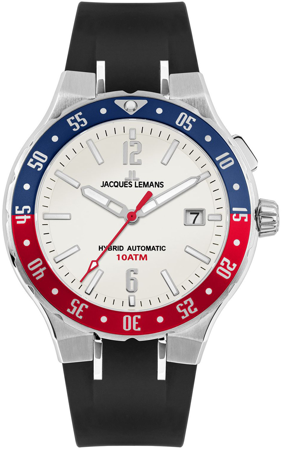 Jacques Lemans Herreklokke 1-2109B Hybromatic Hvit/Gummi Ø42 mm
