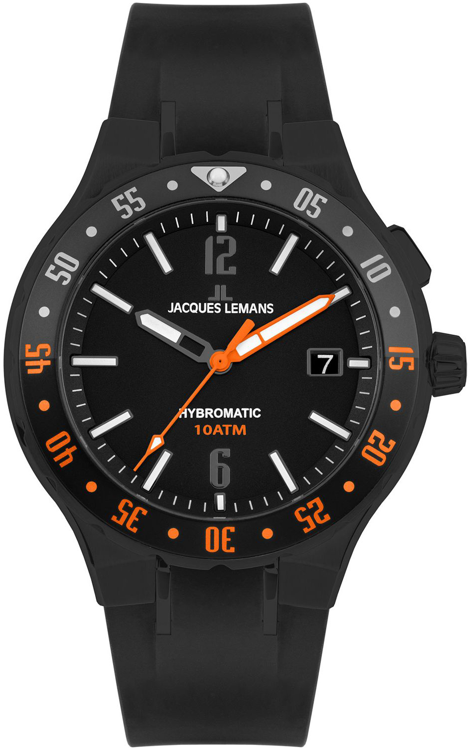 Jacques Lemans Herreklokke 1-2109D Hybromatic Sort/Gummi Ø42 mm