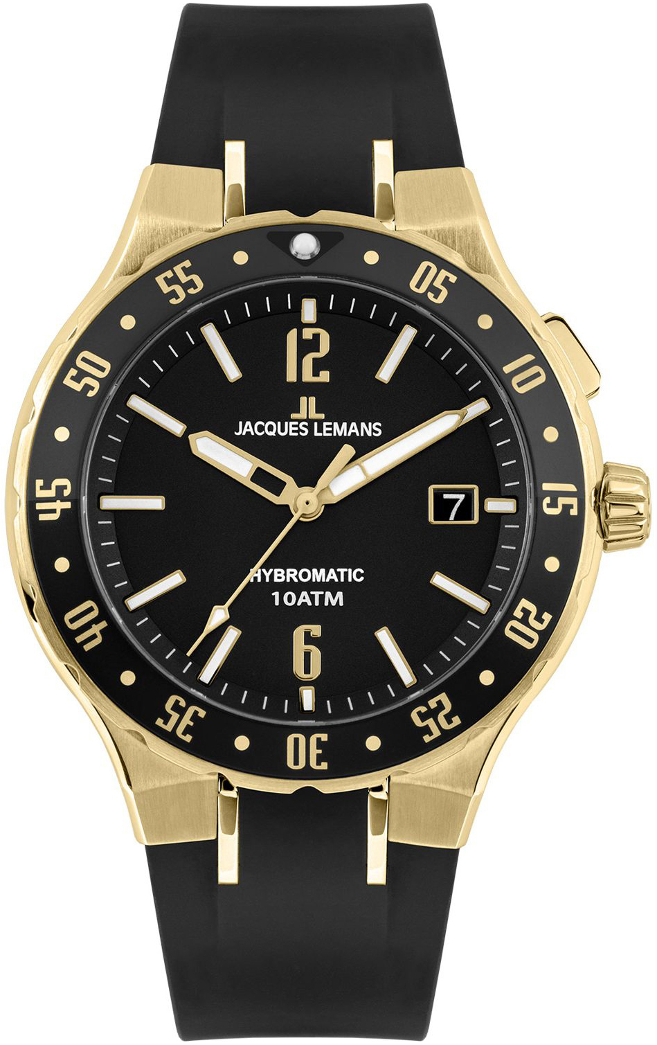 Jacques Lemans Herreklokke 1-2109E Hybromatic Sort/Gummi Ø42 mm