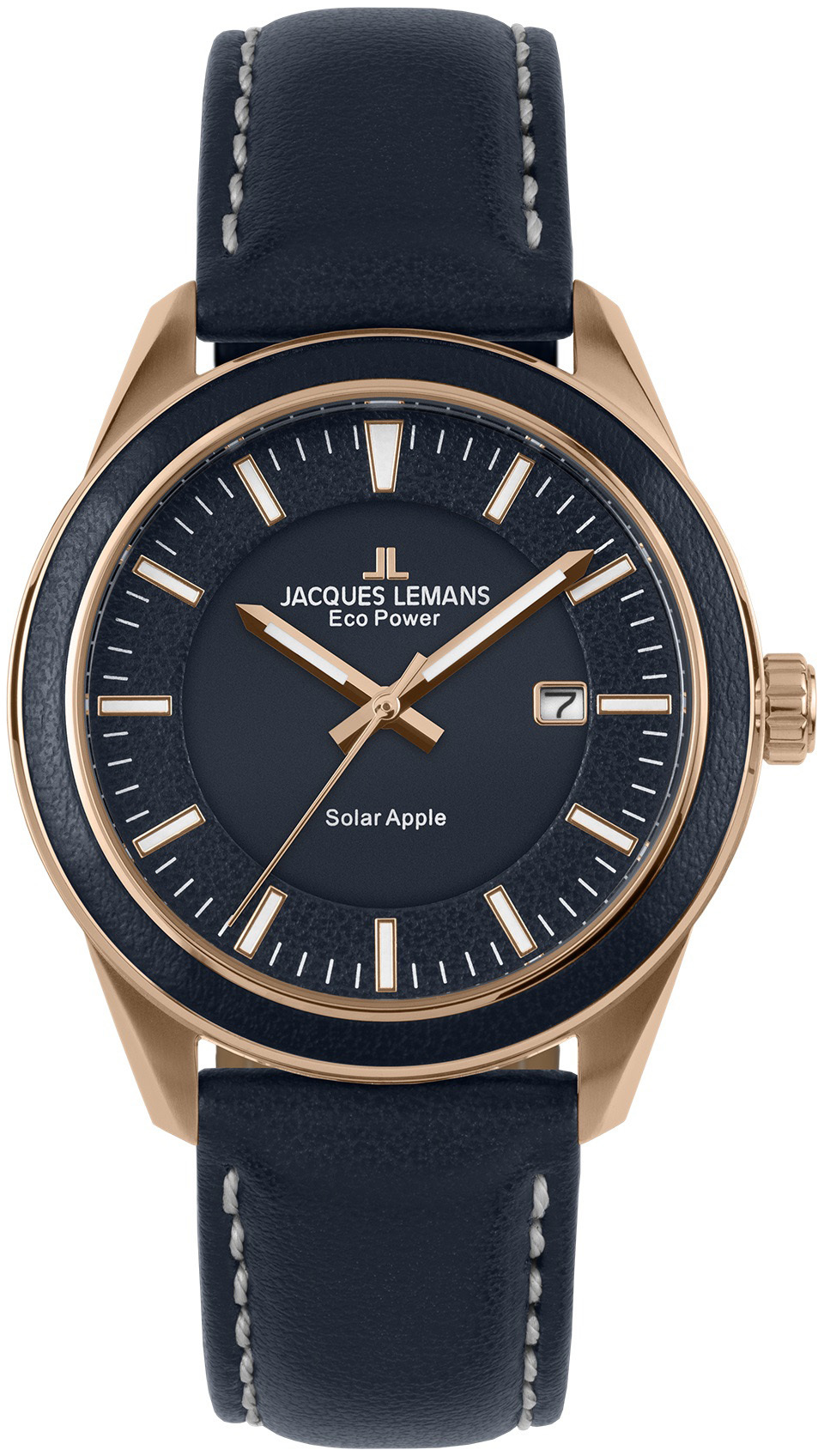 Jacques Lemans Herreklokke 1-2116C Eco Power Solar Blå/Lær Ø44 mm