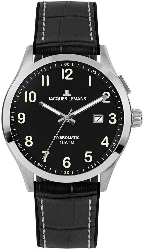 Jacques Lemans Herreklokke 1-2130D Hybromatic Sort/Gummi Ø43 mm