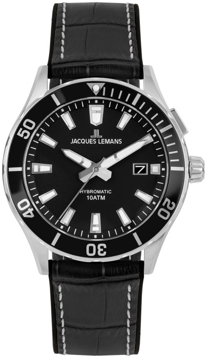 Jacques Lemans Herreklokke 1-2131A Hybromatic Sort/Gummi Ø40 mm