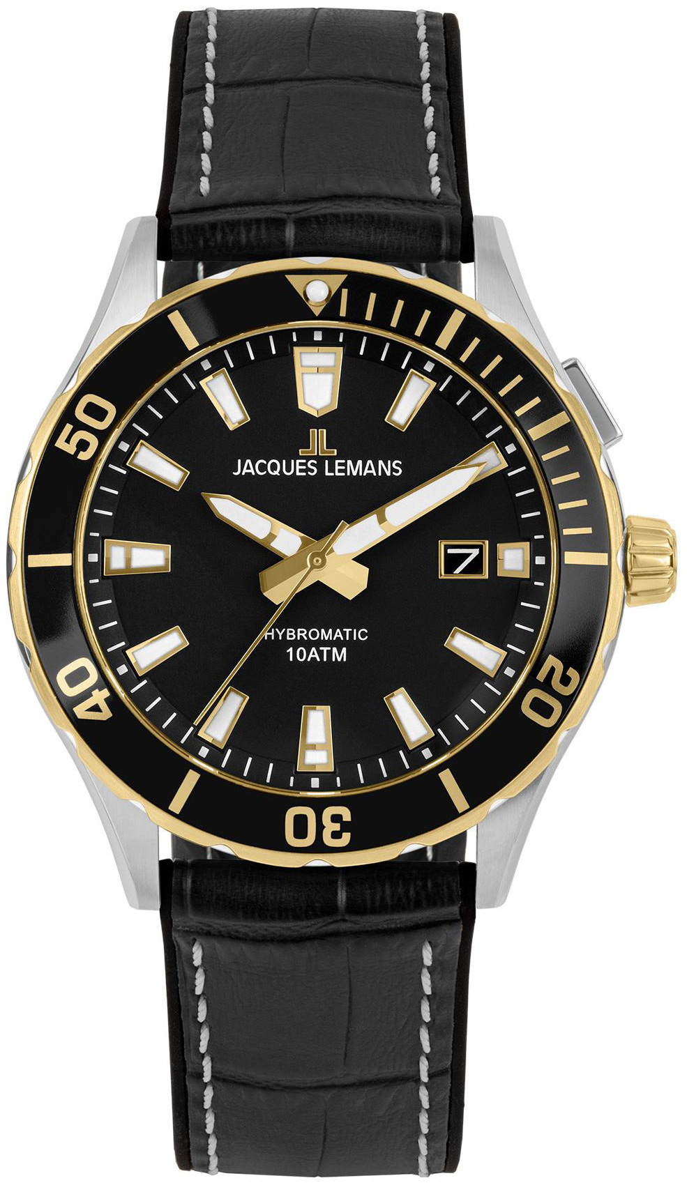 Jacques Lemans Herreklokke 1-2131C Hybromatic Sort/Gummi Ø43 mm