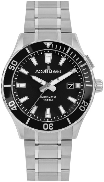 Jacques Lemans Herreklokke 1-2131D Hybromatic Sort/Stål Ø40 mm