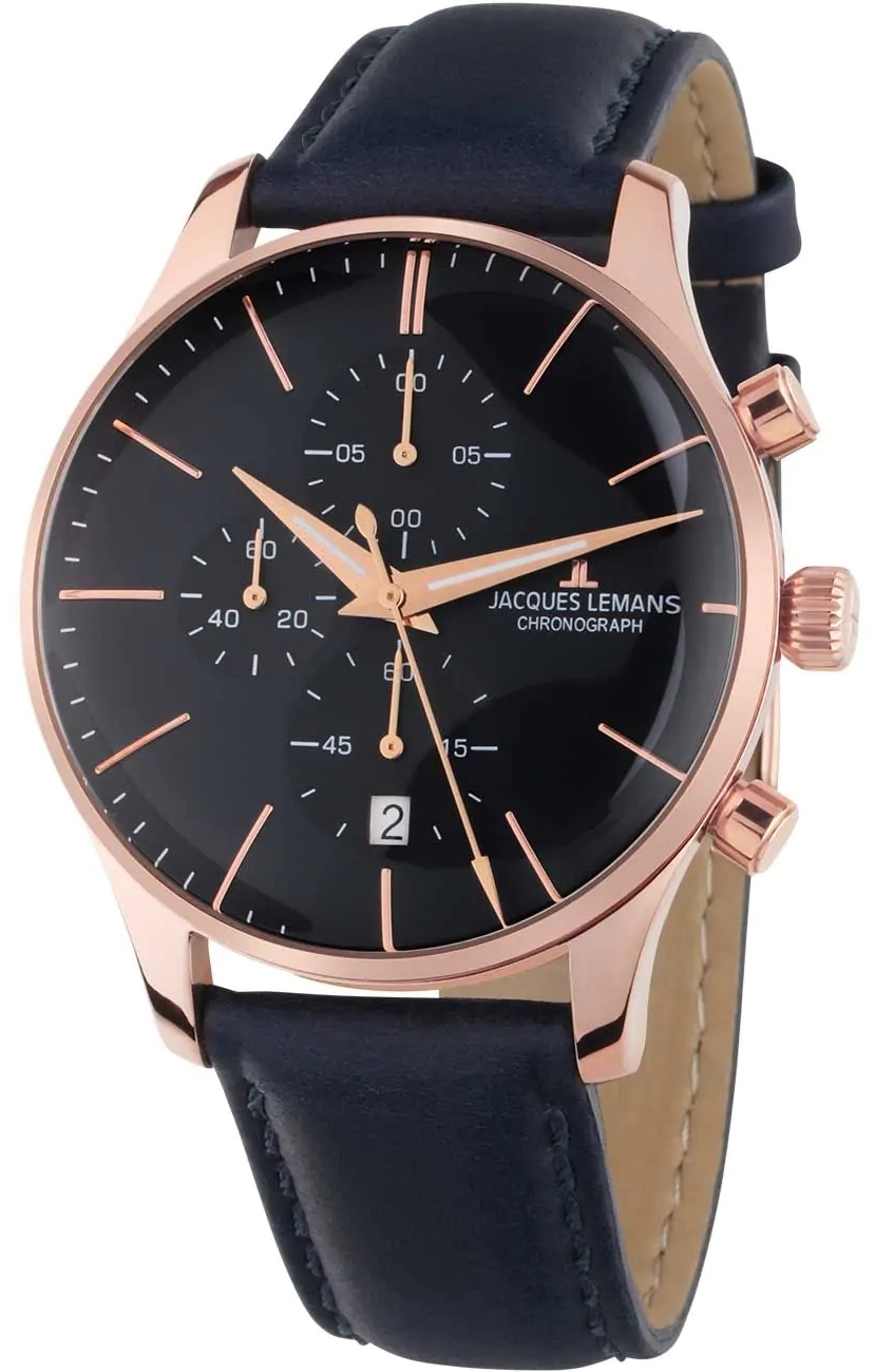 Jacques Lemans Herreklokke 1-2163F London Sort/Lær Ø40 mm