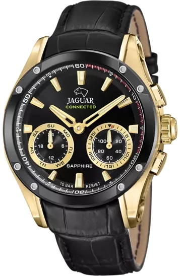Jaguar Herreklokke J962/2 Connected Sort/Lær Ø45 mm