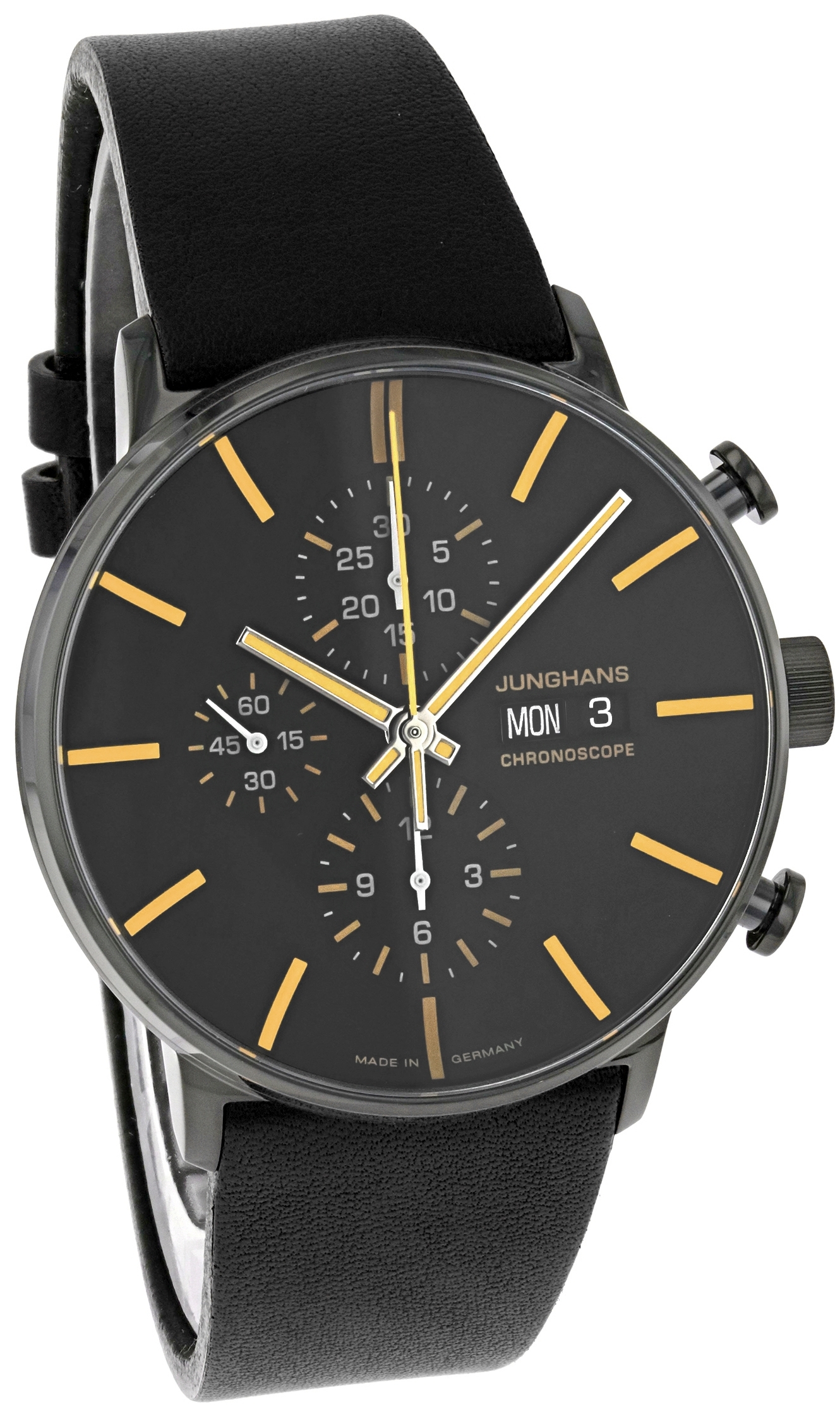 Junghans Herreklokke 27/4372.02 FORM A Chronoscope Sort/Lær Ø42 mm