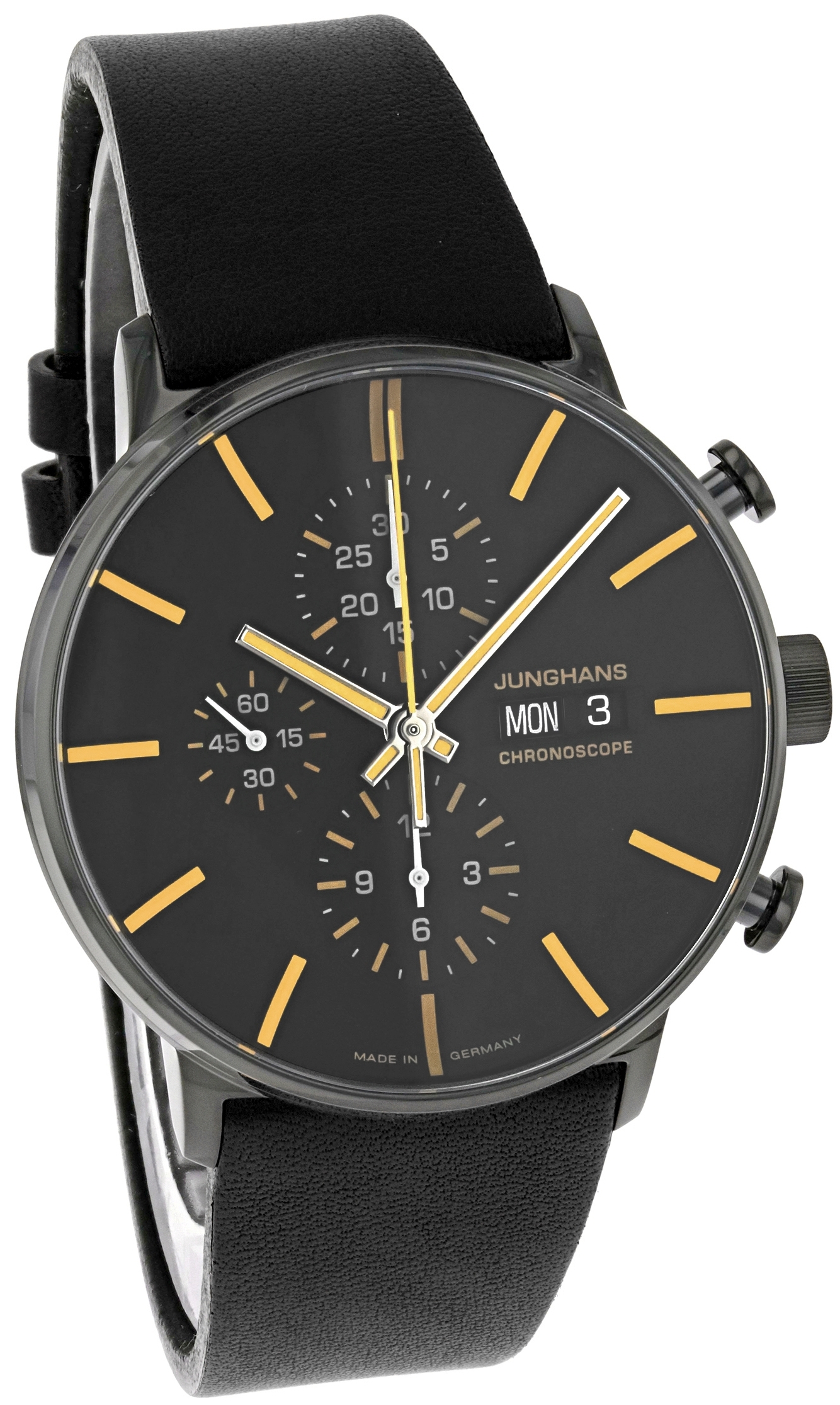 Junghans Herreklokke 27/4372.03 FORM A Chronoscope Sort/Lær Ø42 mm