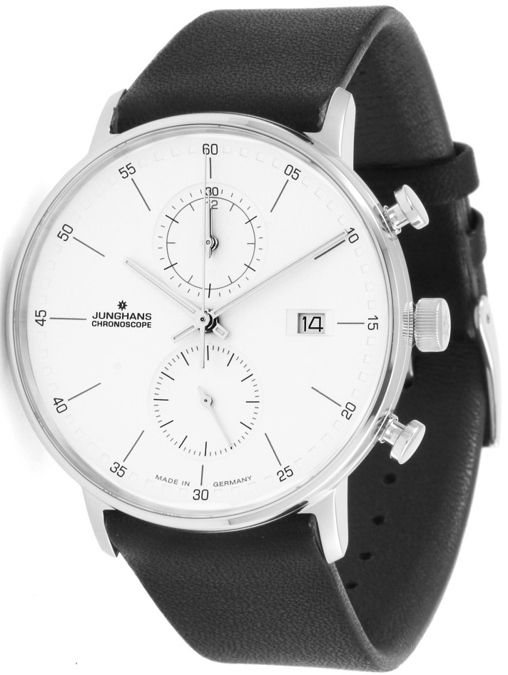 Junghans Herreklokke 41/4770.00 Form C Sølvfarget/Lær Ø40 mm