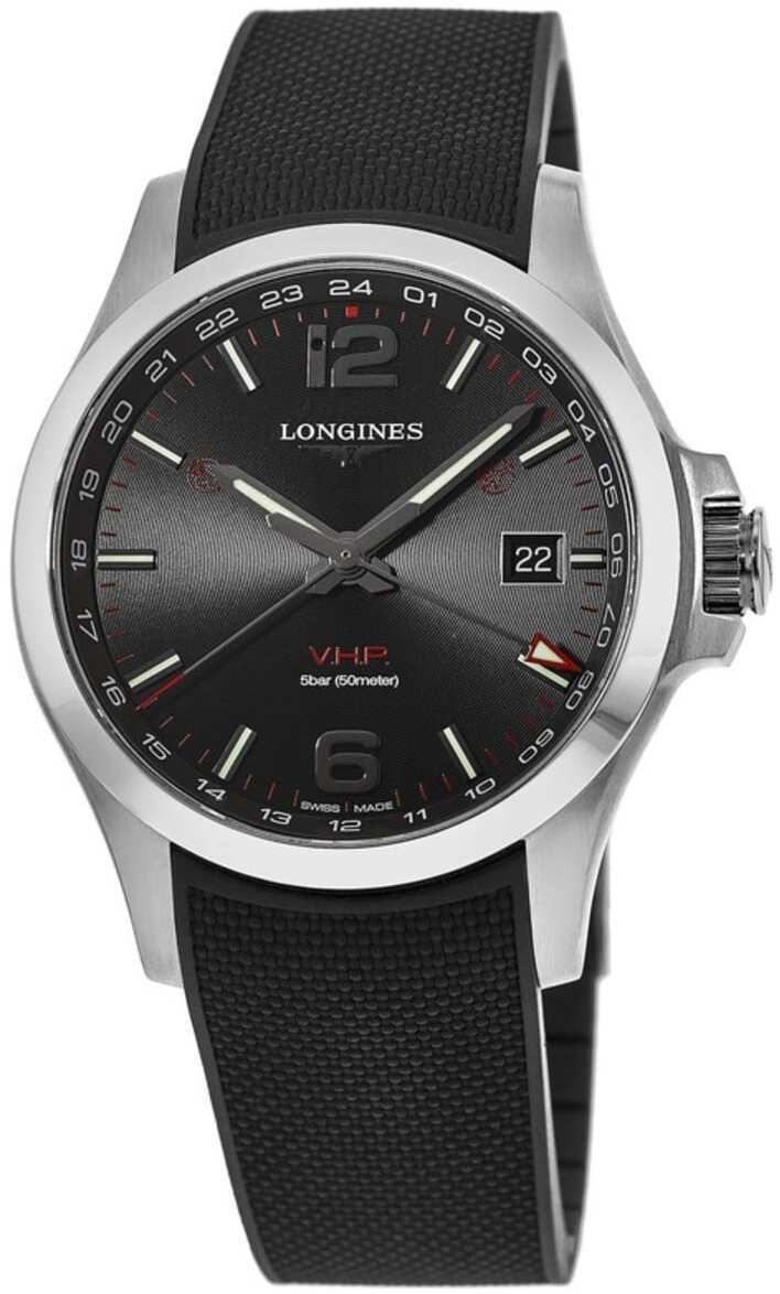 Longines Conquest V.H.P. Herreklokke l3.728.4.56.9 Sort/Gummi Ø43 mm - Longines