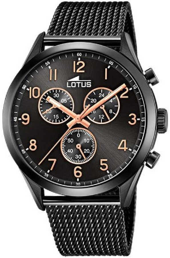 Lotus Herreklokke 18639/1 Minimalist Sort/Stål Ø43 mm