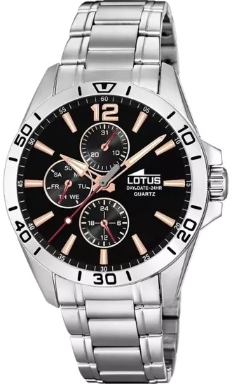 Lotus Herreklokke 18812/6 Classic Sort/Stål Ø42 mm