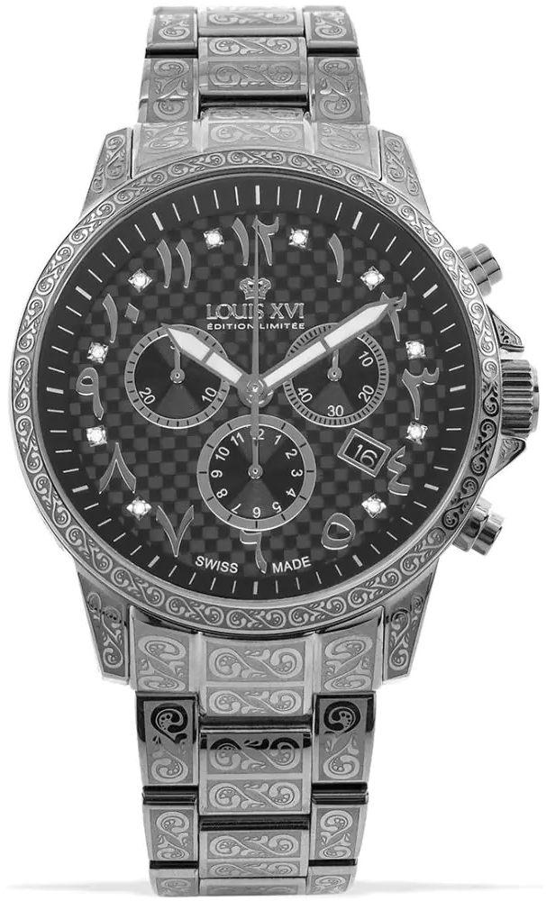 Louis XVI Herreklokke LXVI1095 Palais Royale Arabic Sort/Stål Ø43 mm