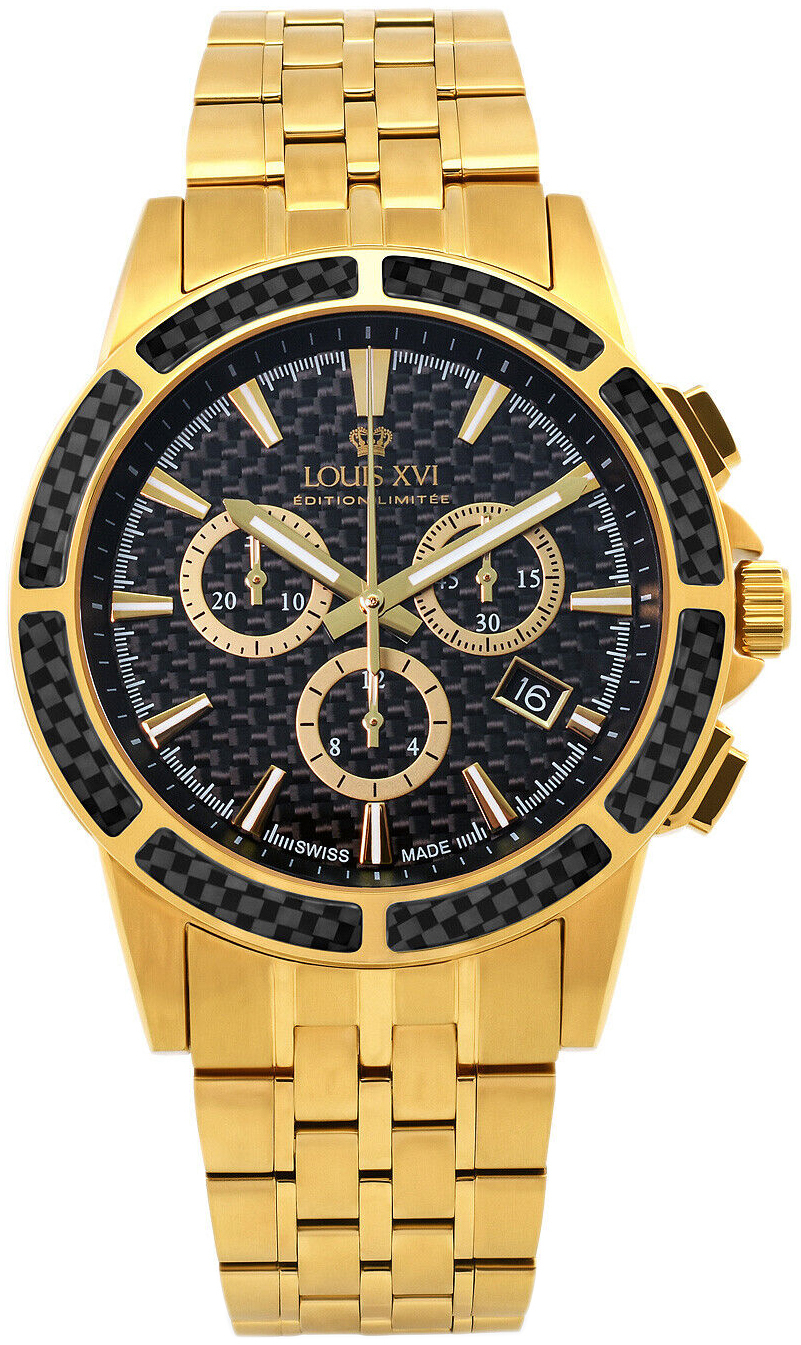Louis XVI Herreklokke LXVI1102 Majesty Sort/Gulltonet stål Ø43 mm
