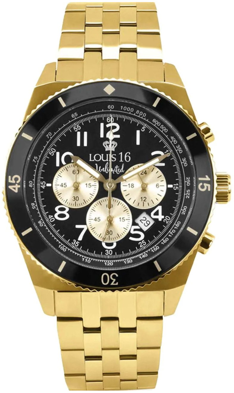 Louis XVI Herreklokke LXVI3200 Destrier Chrono Sort/Gulltonet stål
